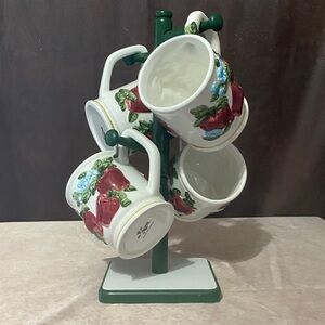 Apple Themed Ceramic Mugs on Stand